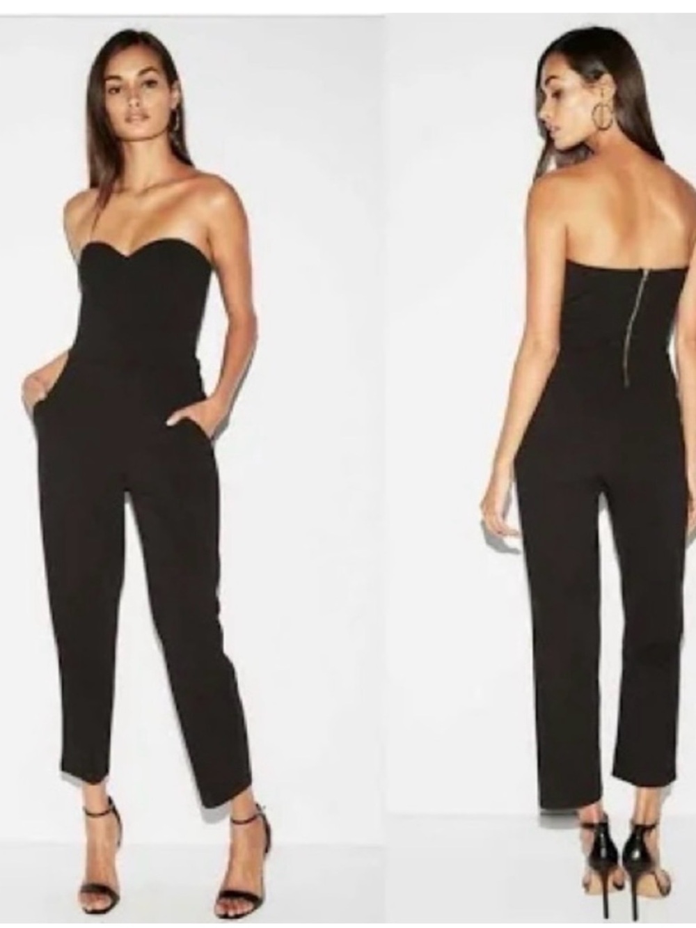 Express Strapless Sweetheart Neckline Black Jumpsuit - Sleek Evening One-Piece.